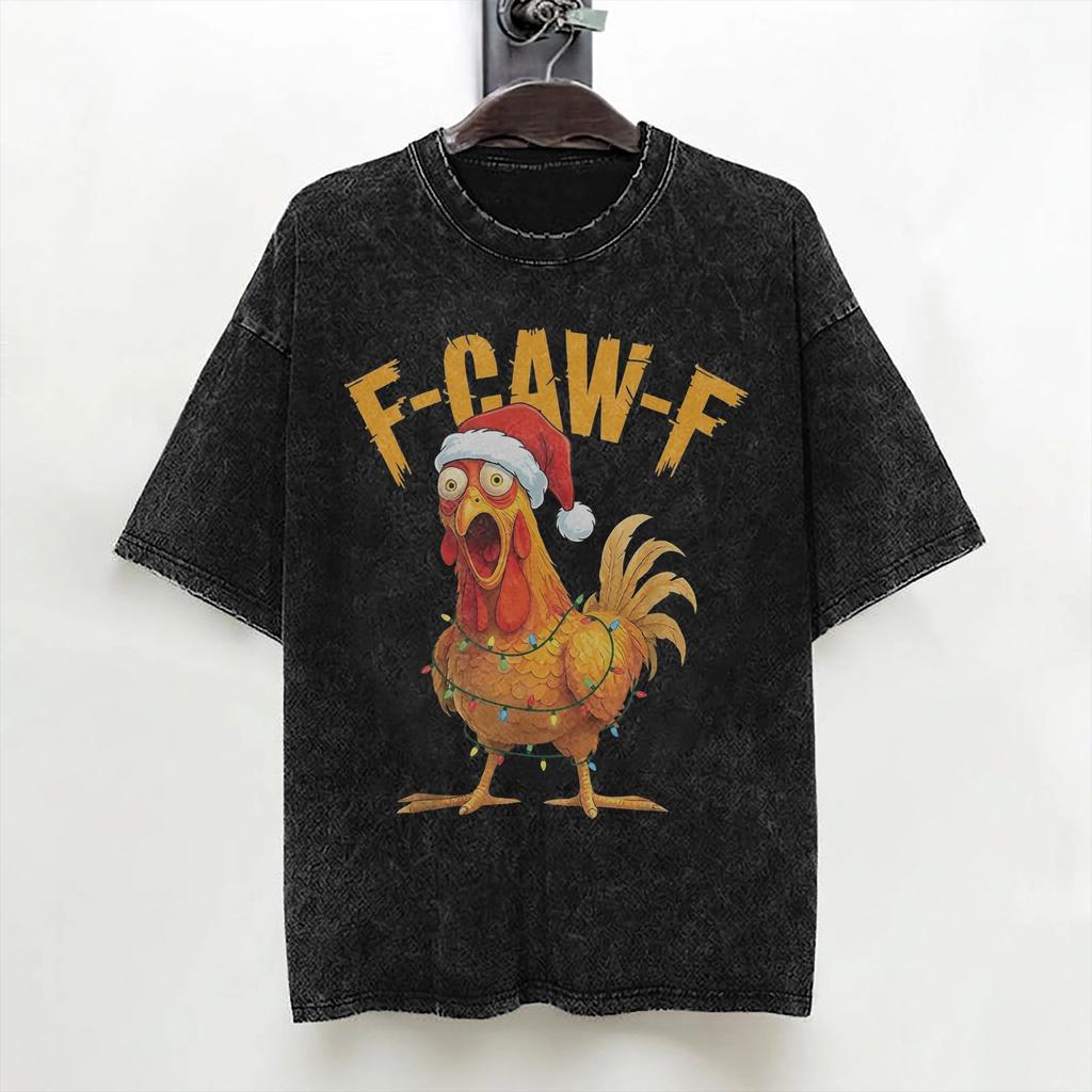 Funny Meme F Caw F Chicken T Shirt Washed Short Sleeve Oversize TShirts  Vintage Men Women Streetwear Printed Tee Shirt