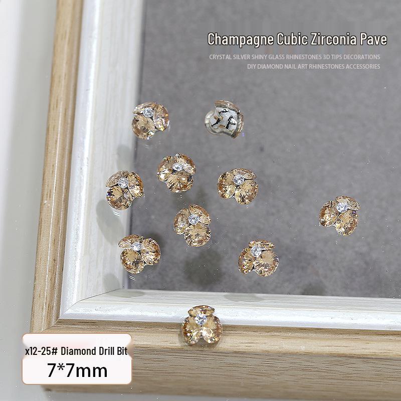 Champagne Zirconia Rhinestone Nail Art: Sparkly Square Balls & Pigeon Egg Designs