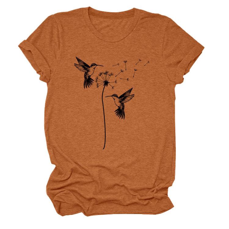 Sommer Rundhals Zwei Vogelmuster Druck Top Modische Lässige Kurzarm Damen T-Shirts