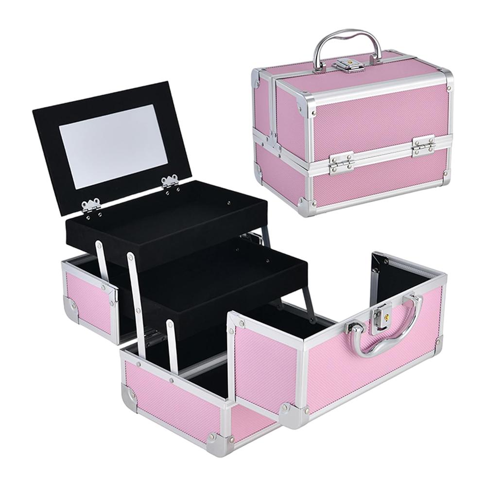 Portable 3-Layer Makeup Box with Mirror & Lock, Extendable Cosmetic Organiser for Travel, Ideal for Cosmetologists