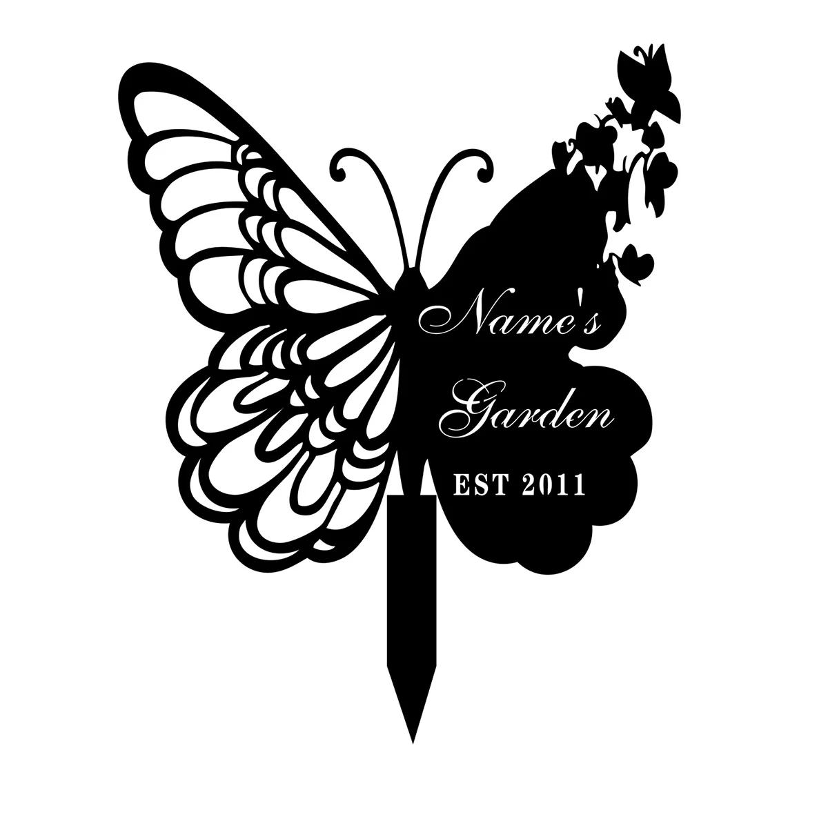 Butterfly Metal Garden Sign with Stakes Custom Personalized Outdoor Decor