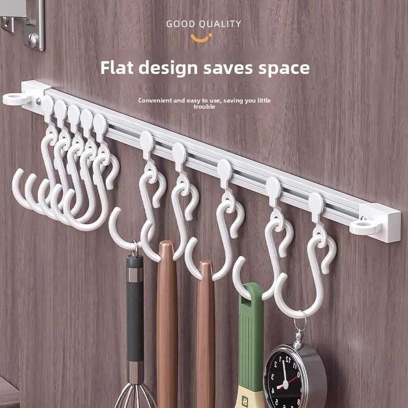 Sliding Cabinet Door Hooks, Over-the-Door Kitchen Storage Rack with S Hooks, Adhesive Utensil Hanger Organizer