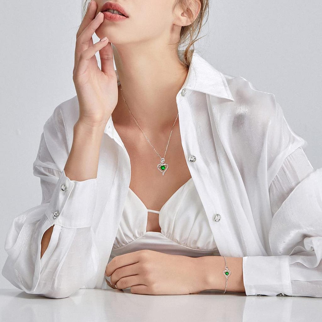 Bracelet with Emerald and Rose May Silver Perfect for White or any other special Gift wrapping Women's Motif, Birthstone, Platinum-Plated 925, Day,