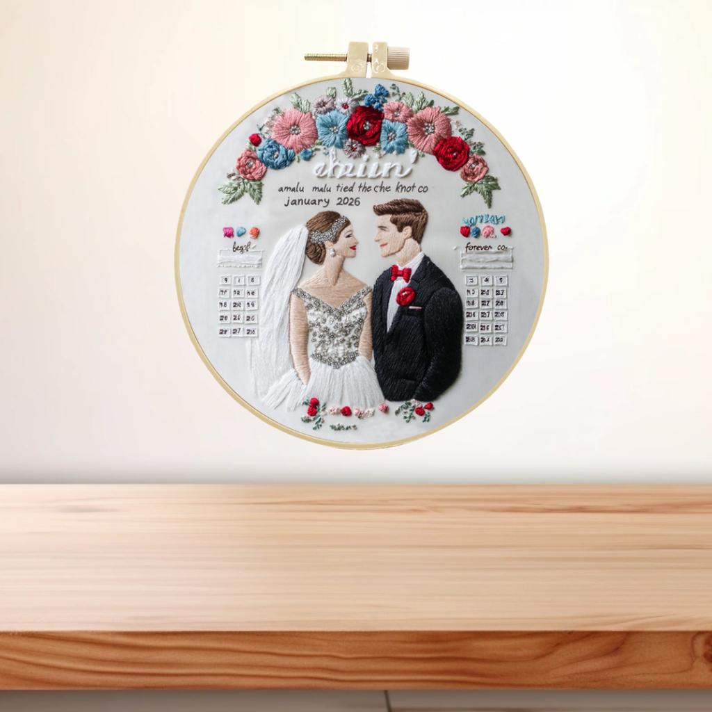 1pc Wedding Photo Valentine's Day Blue Embroidery DIY Fabric Kit with Tools Included