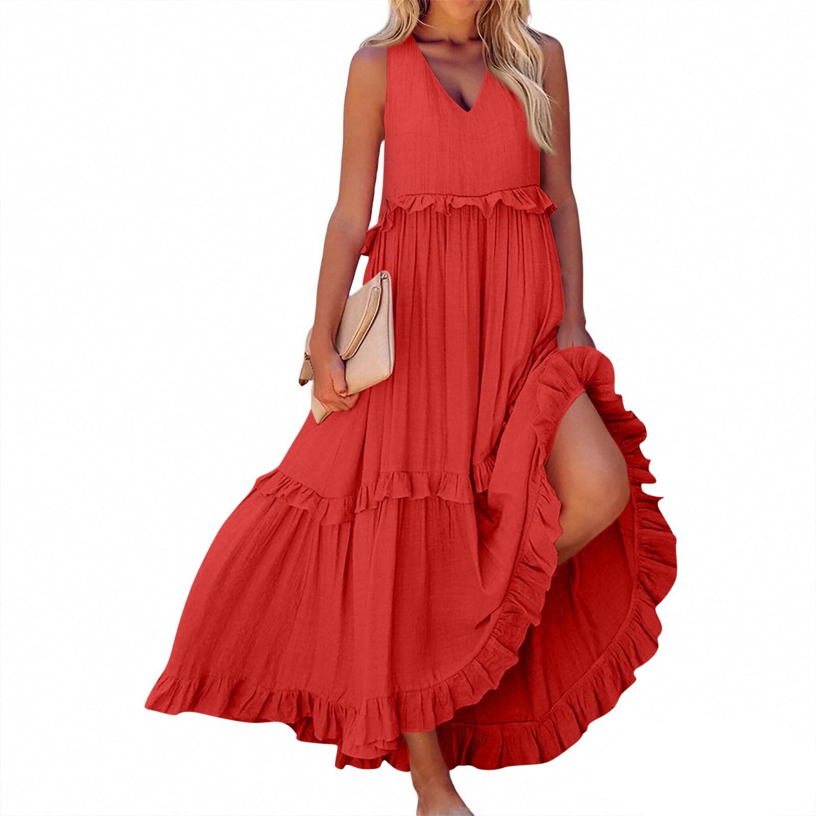 

Women s Summer Long Dress Big Swing Beach Dress S червоний