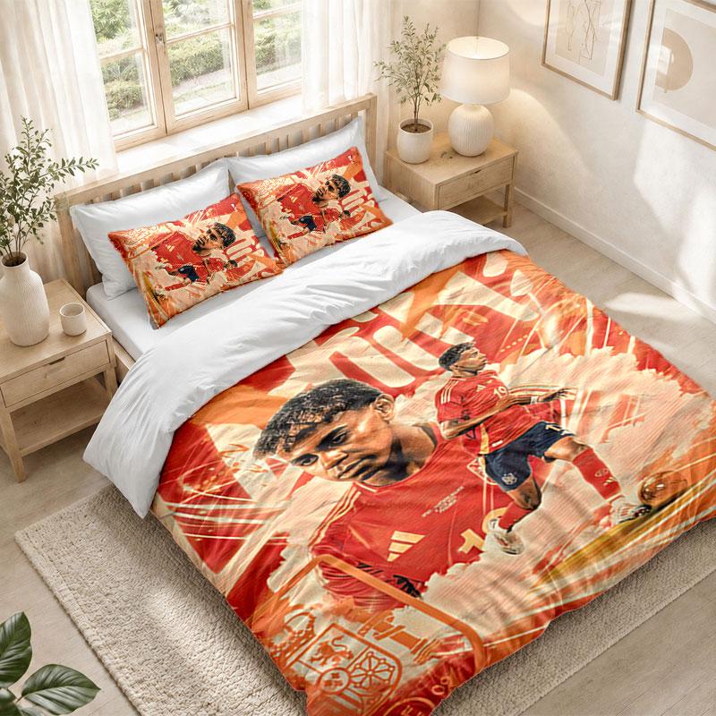 Set Biancheria da Letto 1 Copripiumino 2 Federe Stampa Lamine Yamal Decorazione Camera da Letto Casa