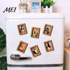 Protective Transparent Picture Covers Funny Wooden Fridge Magnets Frame, Retro Cute Cat Pattern Magnetic Refrigerator DIY Photo Display for