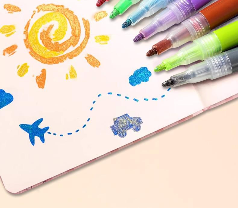 Glitter Acrylic Marker Pen for DIY Graffiti with Fluorescent Watercolor Effects