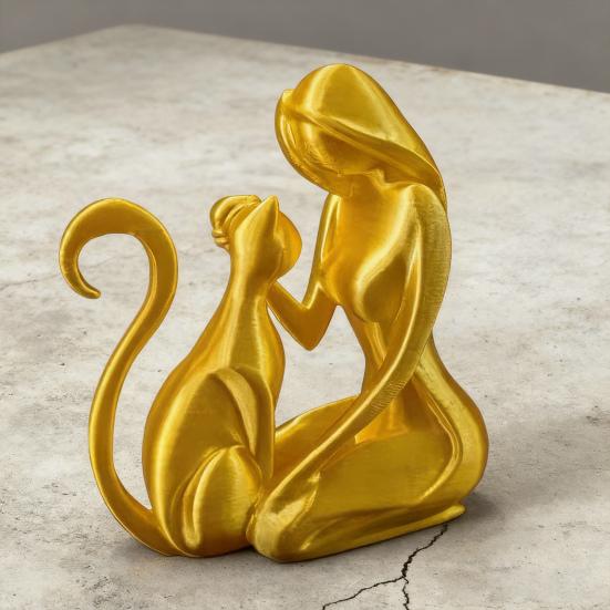 Abstract Women Cat Figurine 3D Printed Female Kitten Statue Sculpture Home Office Desktop Decoration Ornament