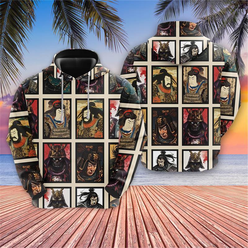 Japońskie samurajskie bluzy graficzne Harajuku Fashion Cherry Blossoms bluzy z kapturem dla mężczyzn ubrania Warrior Cat Y2k bluza z kapturem dla chłopców
