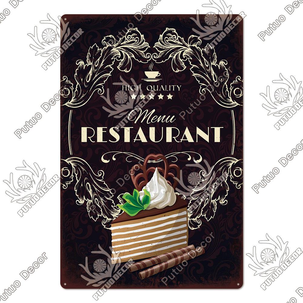 Putuo Decor Donuts Dessert Vintage Plaque Metal Plate Tin Sign Wall Art Decor Retro Poster for Kitchen Cafe Home Iron Painting