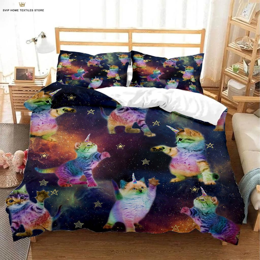 Cute Cat 3d Printed Quilt Cover Bedding Set Textile Products Duvet Cover Pillowcase Three-Piece Set Children's Gift