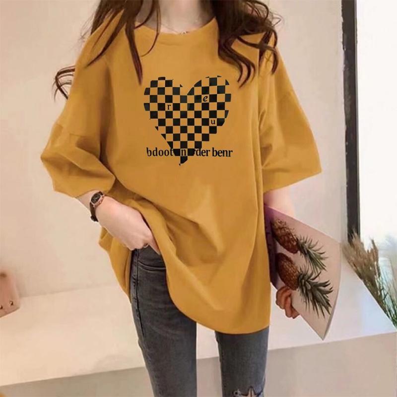 Cotton Loose Mid-length T-shirt Women's Summer Short-sleeved Heart-shaped Love Top Tide