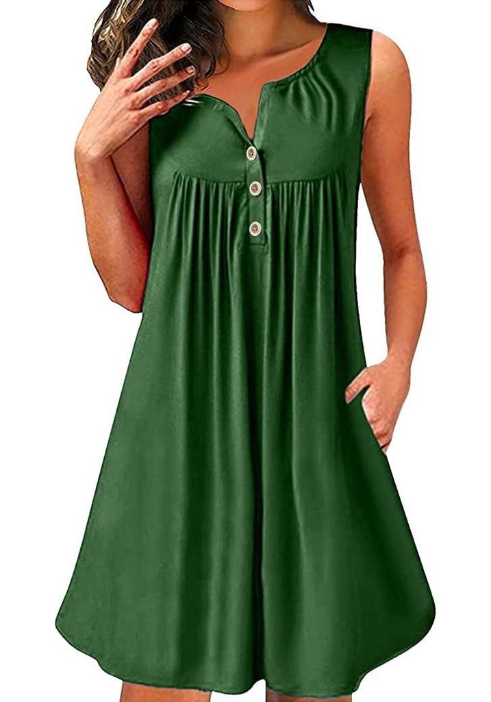 2026 Spring/Summer Women's Sleeveless Pleated Button-Up Vest Dress Pajamas