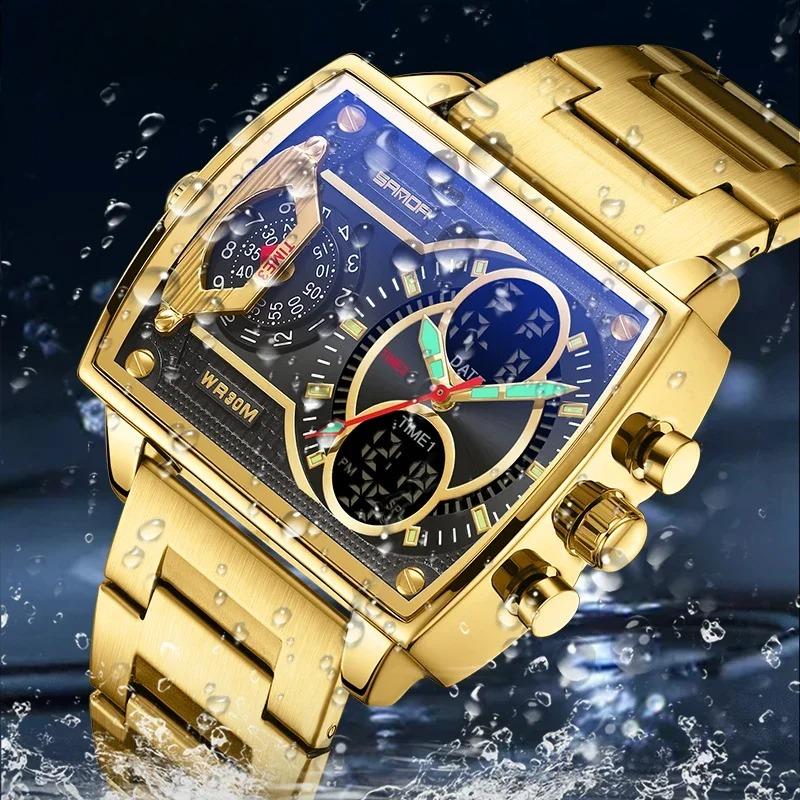 Neue Herrenuhr Mode Quadratisch Großes Zifferblatt Einzigartiges Muster Sportlich Multifunktional Studenten Elektronische Uhr Wasserdichte Uhr
