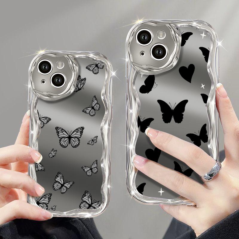

Для iPhone 16 15 14 13 Pro Max 12 11 зеркальное покрытие противоударный бабочка узорчатый защитный чехол для линз мягкий TPU чехол iPhone 15