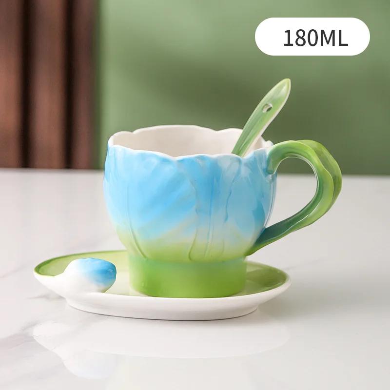 

Underglaze Colored Ceramic Mug Tulip Coffee Cup and Saucer Set Flower Teacups Milk Tea Cups Water Glasses Breakfast Cup Milk Mug 101-200ml синий