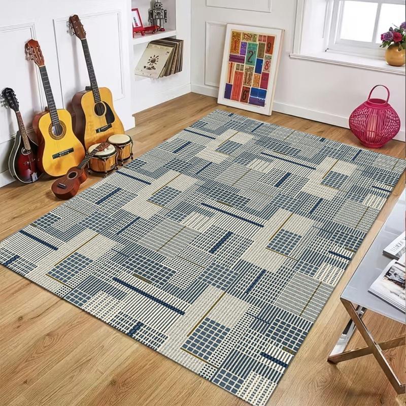 Modern Geometric Patchwork Area Rug Multi Color Plaid Mosaic Pattern Decorative Floor Mat for Living Room Bedroom Home Decor