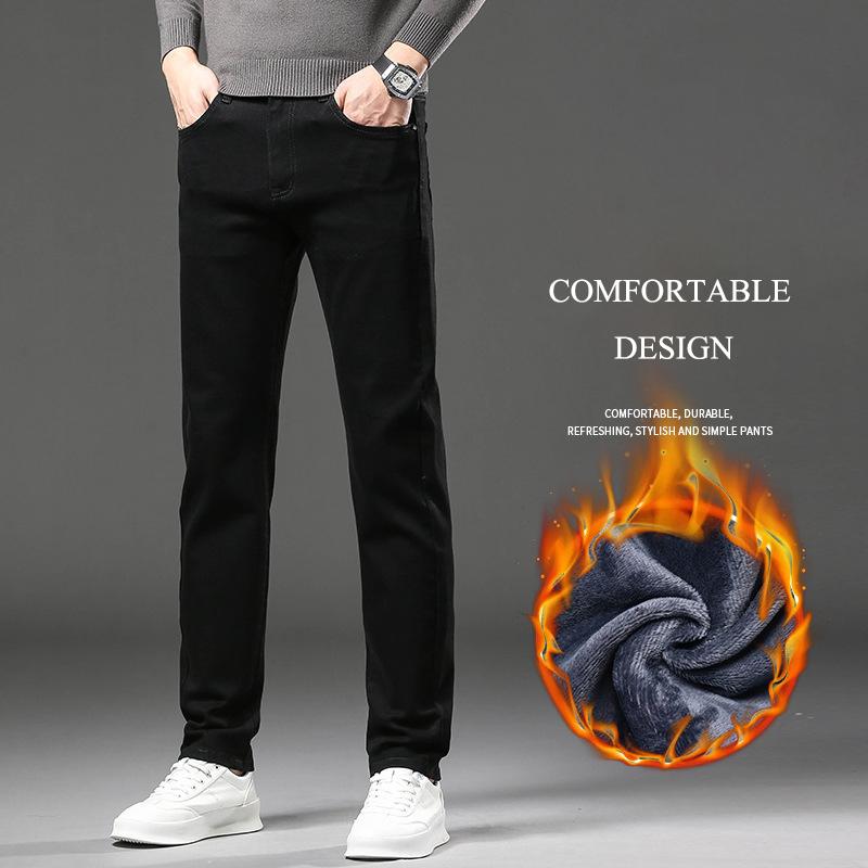 New Autumn And Winter Styles With Plush And Thickened/Regular Men'S Jeans Slim Fit, Small Feet Loose, Casual And Trendy Elastic Pants