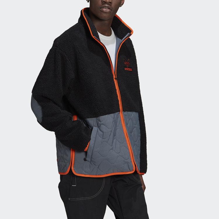 Adidas Originals Big Trefoil Sherpa Fleece Patchwork Casual Sports Thick Jacket Men Jackets Black H09361