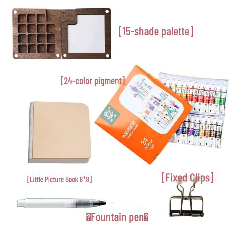 Portable Mini Watercolor Paint Box with Wooden Palette - Travel Sketchbook & Painting Toy