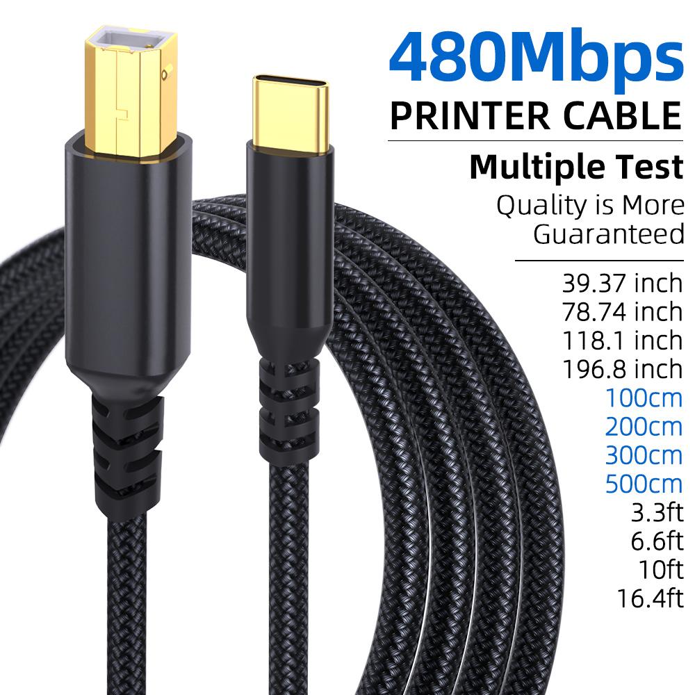 LAIHONEN USB Type C to UsB B Printer Cable Gray Braided Printer Scanner Cord For Canon Epson HP Samsung USB Printer Cable