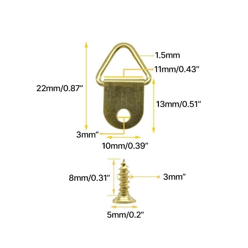 Pack of 100 Single Hole Hangers Metal Triangles D Rings with Screw Painting Hangings Hook Reliable Picture Hangers Set