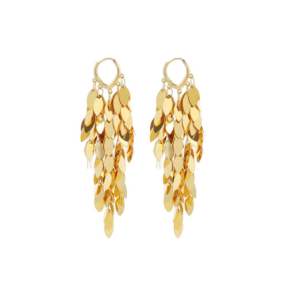 Korean Style Metal Sequin Earrings Zinc Zinc Alloy Gold Earrings Charm Long Tassel Dangle Earrings Girl