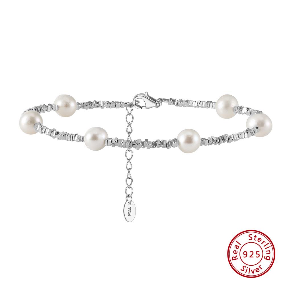

EFFIE QUEEN Natural Pearl Bracelet 925 Sterling Silver Handmade Pearls Chain Bracelet Braided Vintage Fashion Jewelry Gift GPB28