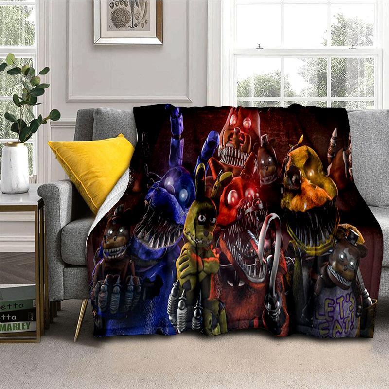 Horror Game F-FNAF Freddy Movie Flannel Blanket Soft Warm Throw Blanket for Bedroom Living Room Bed Travel Camping Picnic Gift