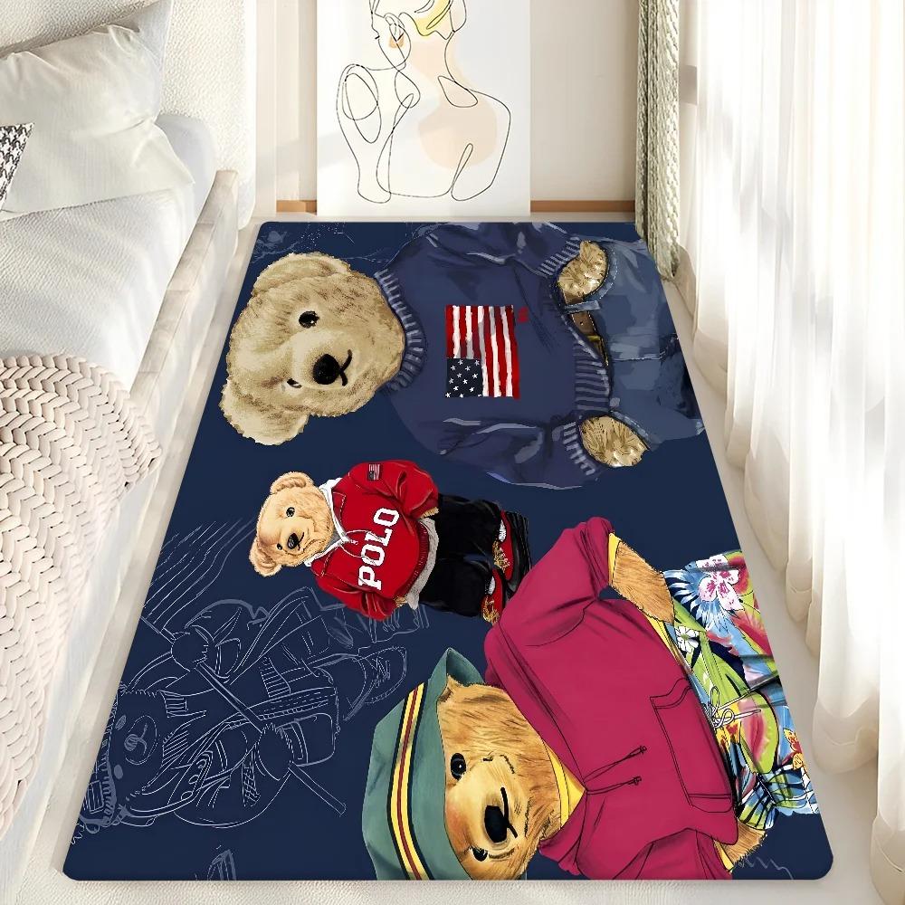 Cute Teddy Bear Happy Floor Mat Bathroom Mat Kids Room Bedroom Decoration Balcony Anti-Slip Doormat Living Room Welcome Rug INS