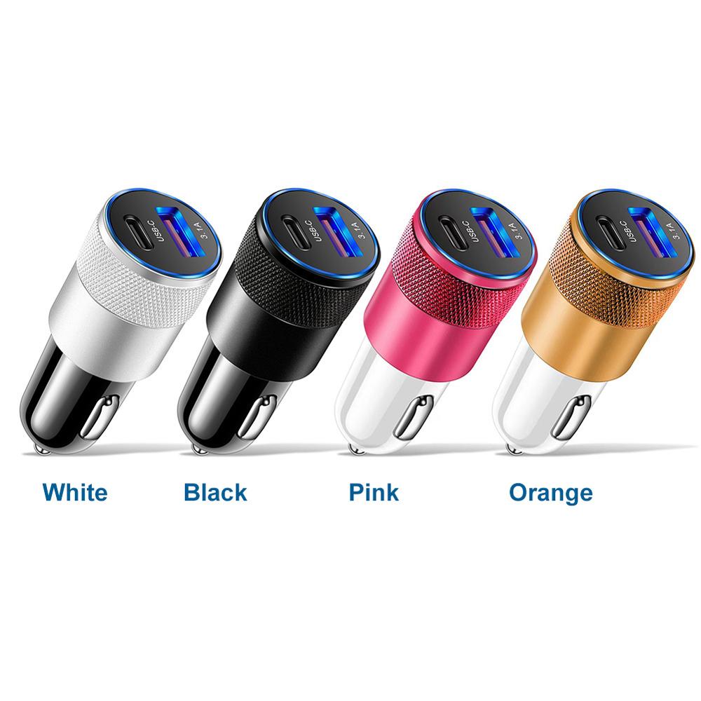 3.1A USB PD Aluminum Alloy Steel Gun Car Charger Mobile Phone Car Charger with LED Aperture for 12V-24V Cars SUV Off-road Trucks