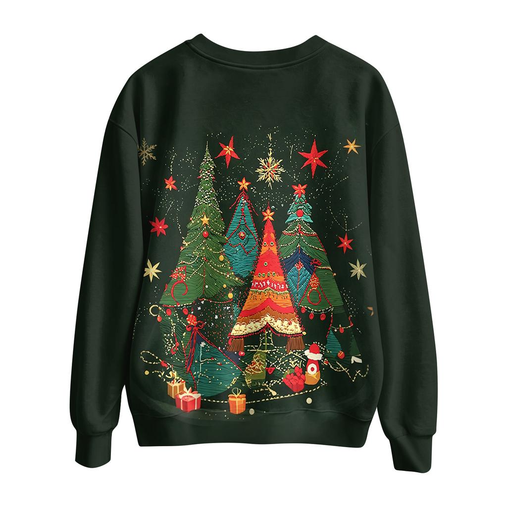 Women's Casual Long Sleeve Christmas Print Crewneck Top for Holiday Everyday Wear