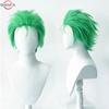 Parrucca verde anime Corta Stratificata Roronoa Zoro Cosplay Fumetti Parrucche Sintetiche Resistenti al Calore Parrucche per Festa di Halloween + Cuffia per Parrucca