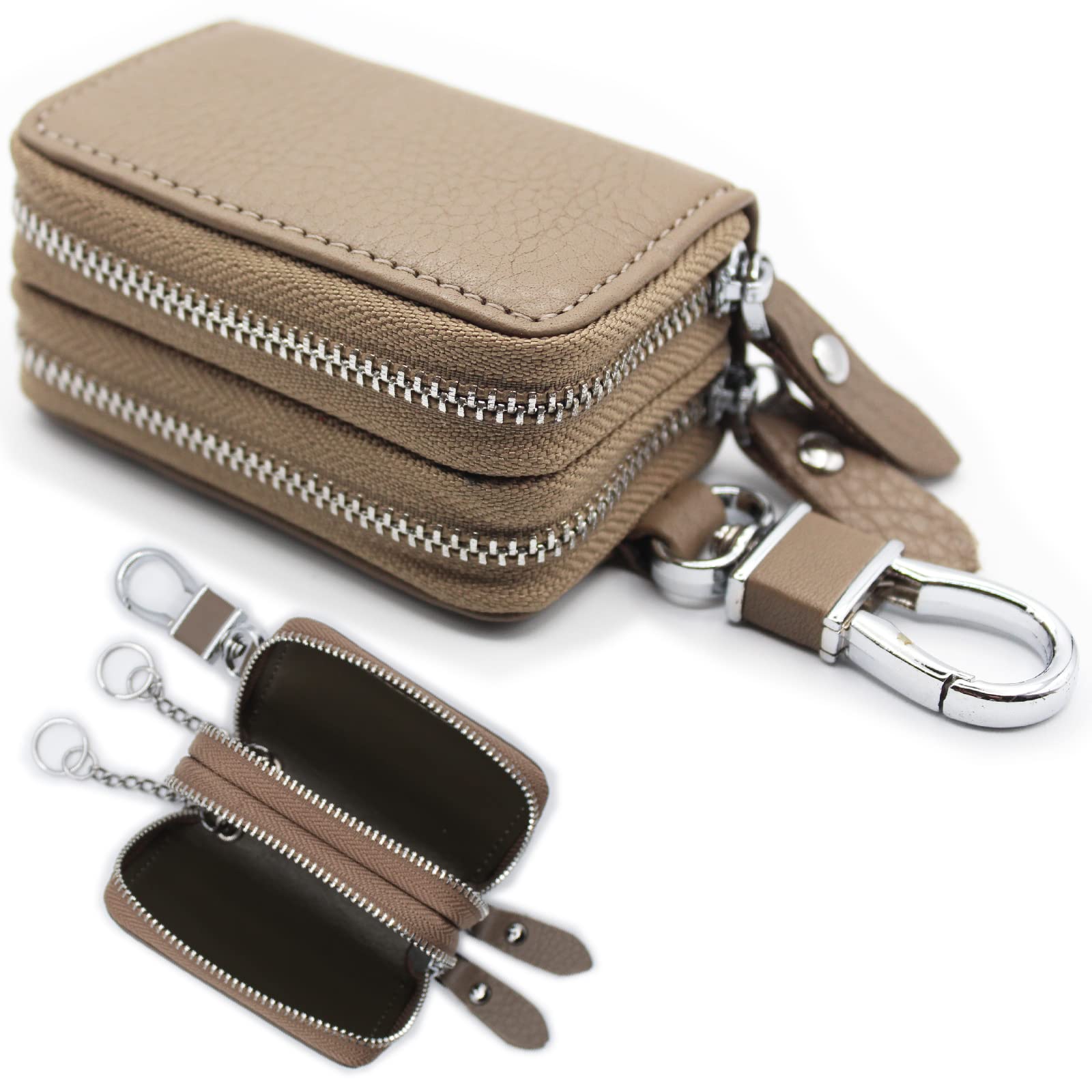 

Smart Key Holds 2 Compatible with and Smart Double Genuine Carabiner Car Key [TOMOTHY] Case, Pieces, Women s Men s Keys, Zipper, Leather, Included, хакі