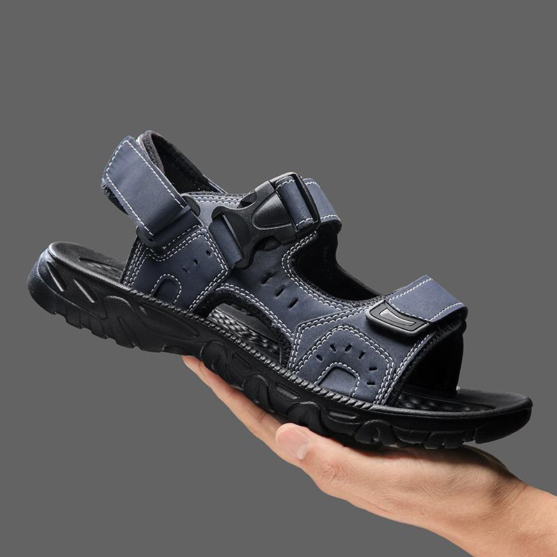 Sommer sandaler for menn PU-skinn Lett åpen tå flat herre fritidssko Outdoor walking sandaler for menn Strandsko str. 39-46