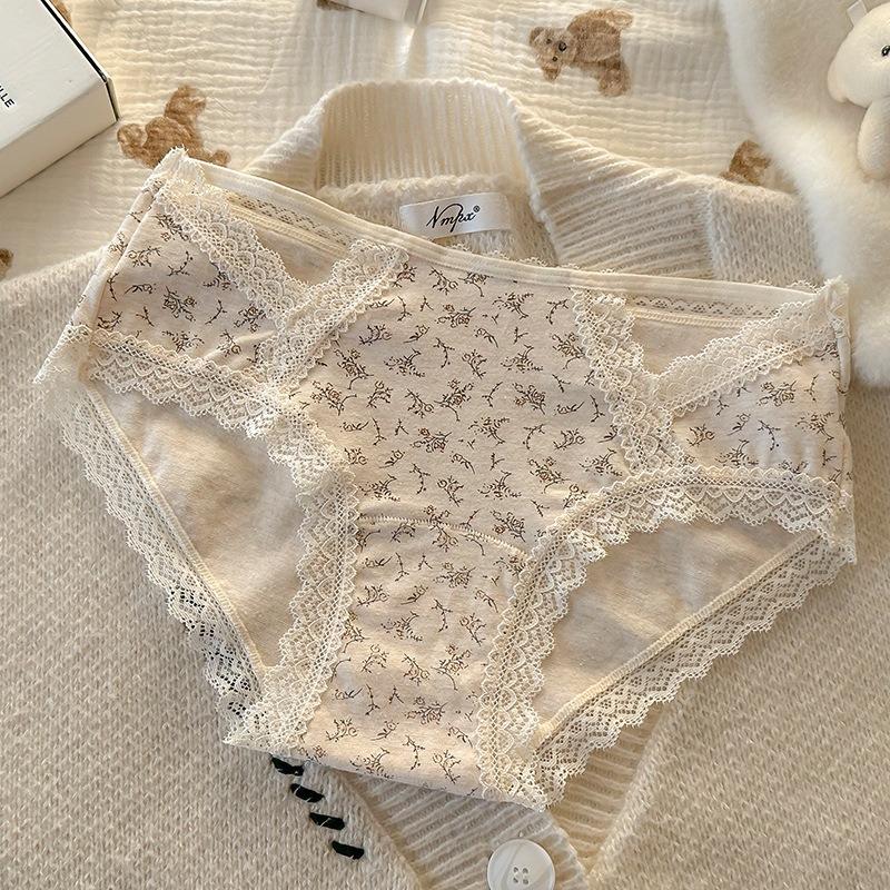 Women S Lace Trim Cotton Underwear Antibacterial Pure Cotton Mid Waist Ladies Panties
