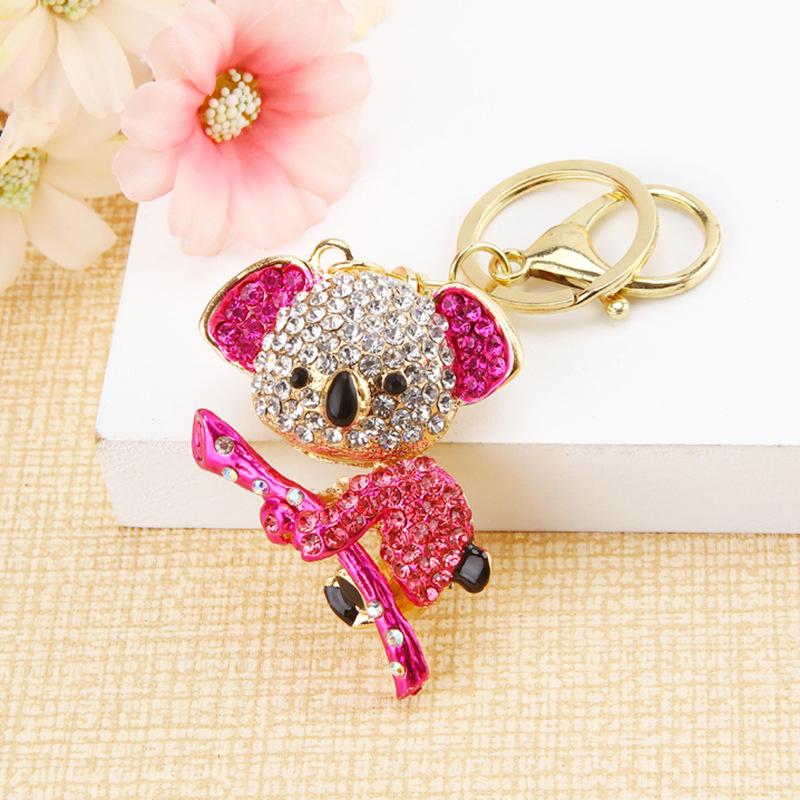 Schattige Koala Hanger met Strass Inleg Auto Houder Tas Bedeltje Mooie Hangende Tas Decoratie Sieraden Cadeau Mode Tas Bedeltje beige
