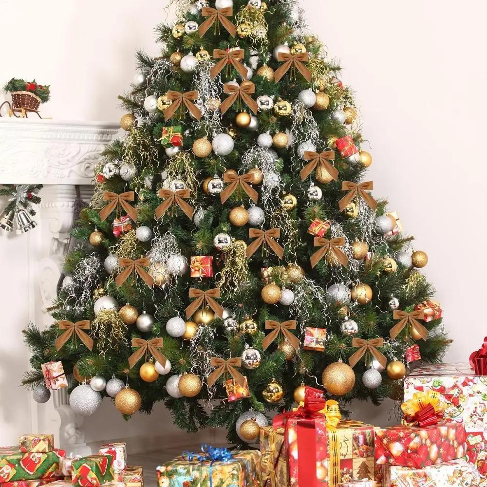 24PCS Small Red Velvet Christmas Bows Rustic Garland Ornament Home Decoration Gift Wrap Bow  Wreath