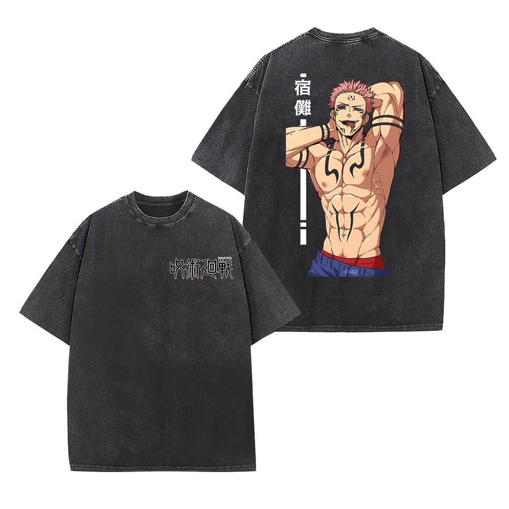 Anime Jujutsu KaisenGojo Satoru Graphic Tee Men Manga Oversized T-shirts Washed Cotton T Shirt Harajuku Male Vintage Tshirt