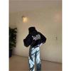 High Street Gothic Hoodie Set Letter Print Loose Fit Sweatshirt Women