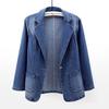 Womens Slim Fit Denim Blazer Jacket Blue Solid Lapel Long Sleeve One Button Outerwear Street Style