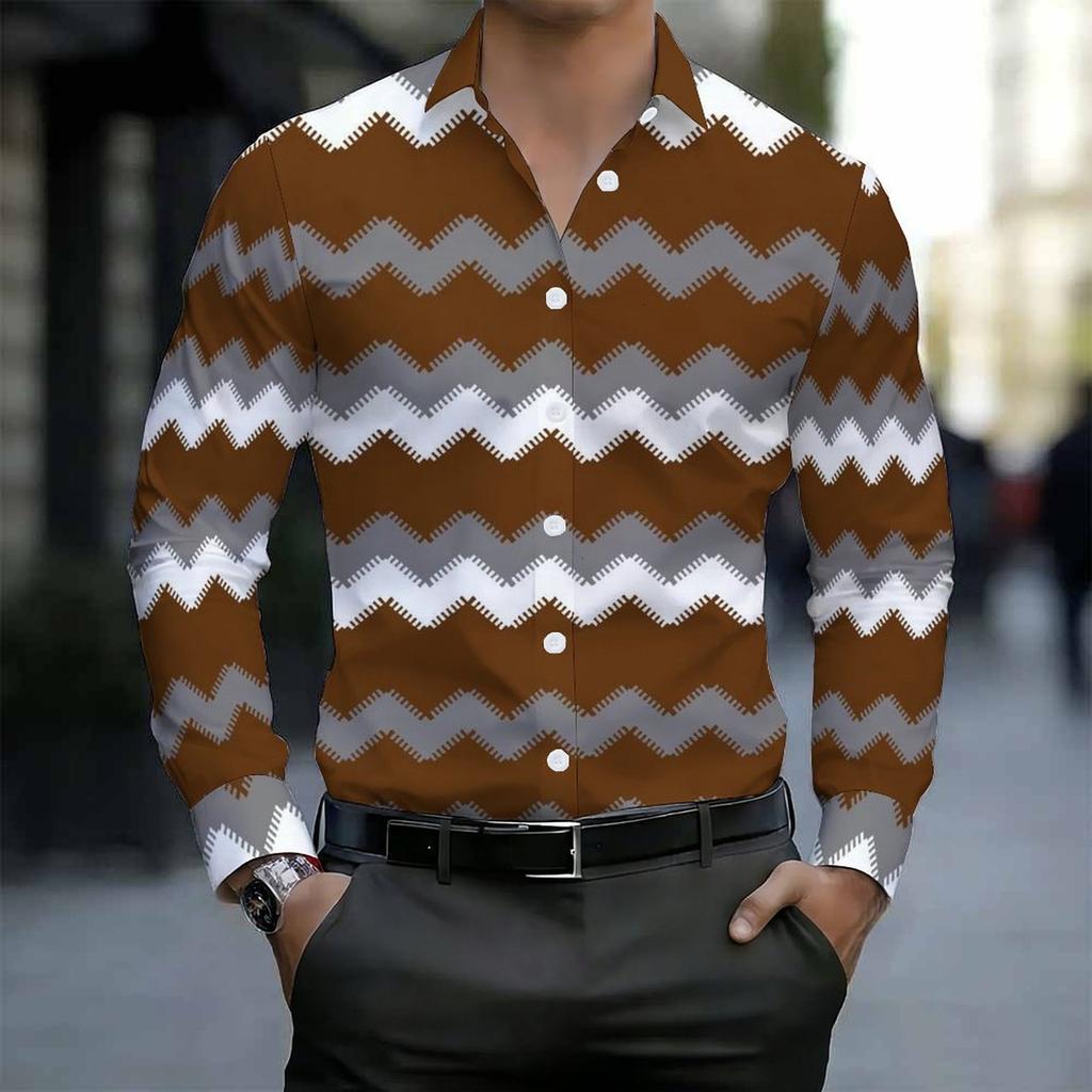 Herren Hemd mit Kragen Lebendiger Mehrfarbiger Diagonaler Regenbogenstreifen Print Langarm Knopfleiste Oberteil