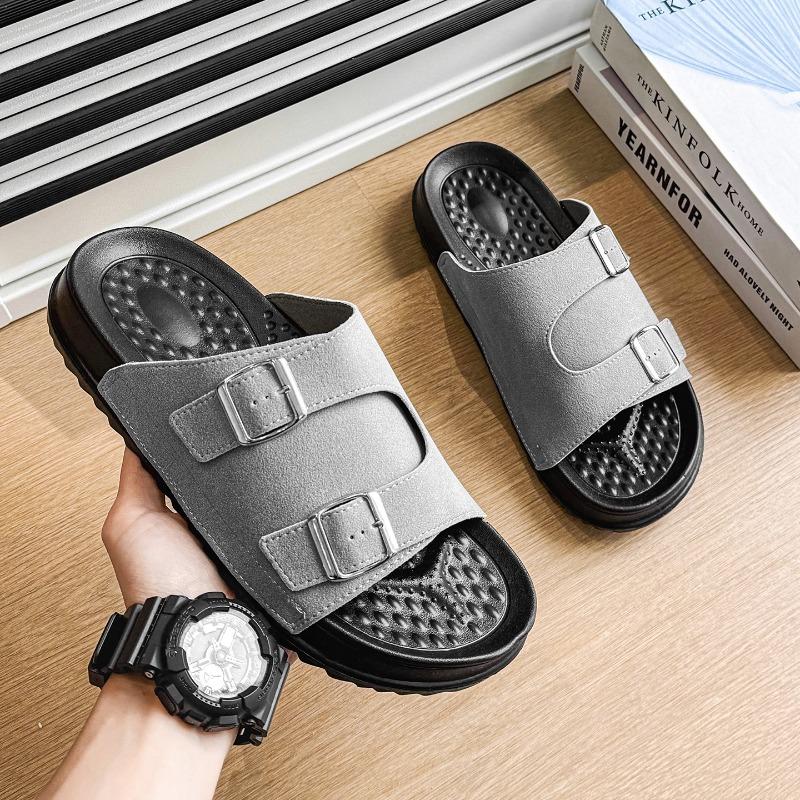 Unisex Suede Double Strap Slide Sandals with Adjustable  and Soft Insole for Casual Summer Wear