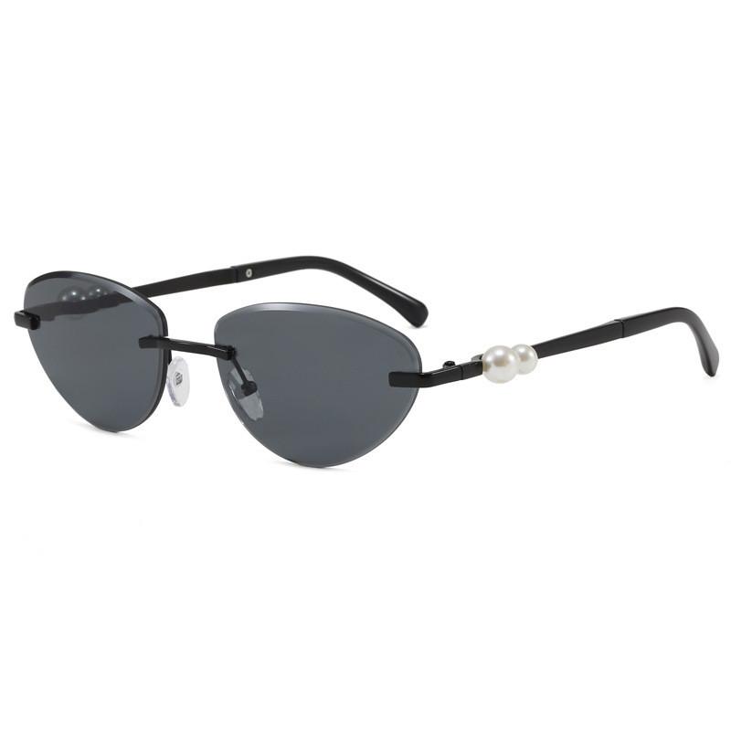 Pearl Metal Frameless Cat Eye Sunglasses With Uv400 Protection For Fashion Outdoor Travel