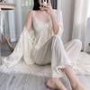 Women's Loungewear Suspender Trousers Robe Three-piece Set Cool Summer Ice Silk Pajamas Soft and Comfortable Home