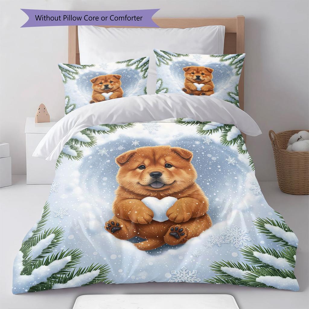 Cute animalsinthesnow Pattern Bedding Quilt Set Quilt Cover Pillowcase Home Decoration Birthday Gift (1 * duvet cover + 2 * pillowcase, without core)