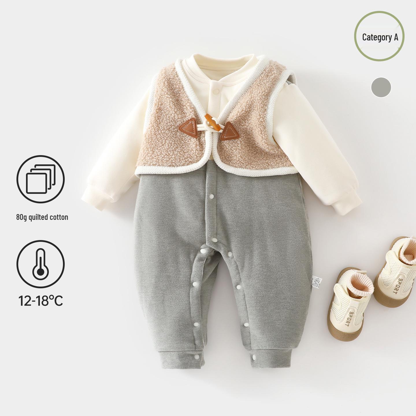 

80g Cotton A-Class Autumn/Winter Two-Piece Baby Romper: Warm, Padded, and Thickened for Newborns. 73cm [for 14-17 lbs]