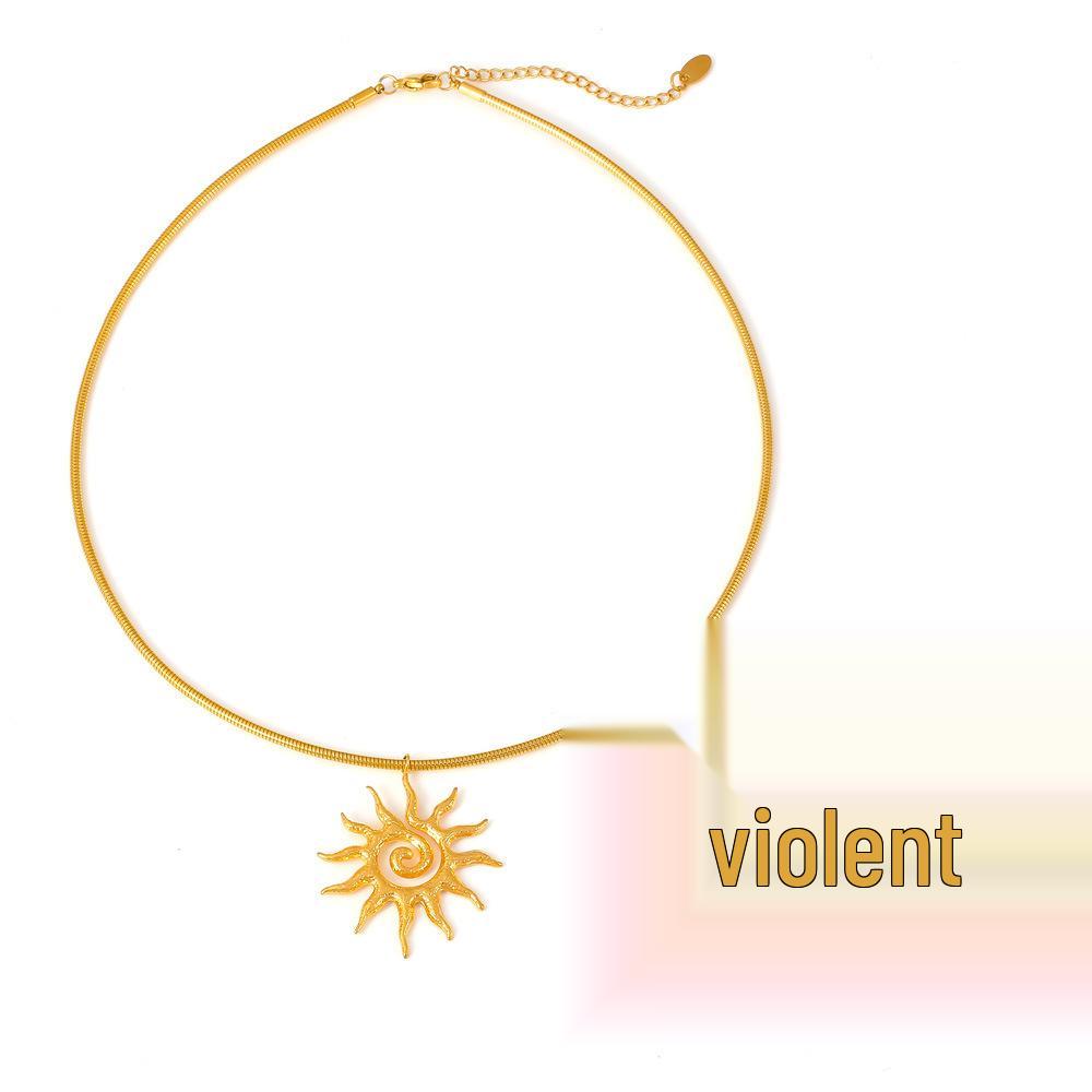 18k Gold-Plated Titanium Spiral Sun Pendant Necklace & Earrings Set