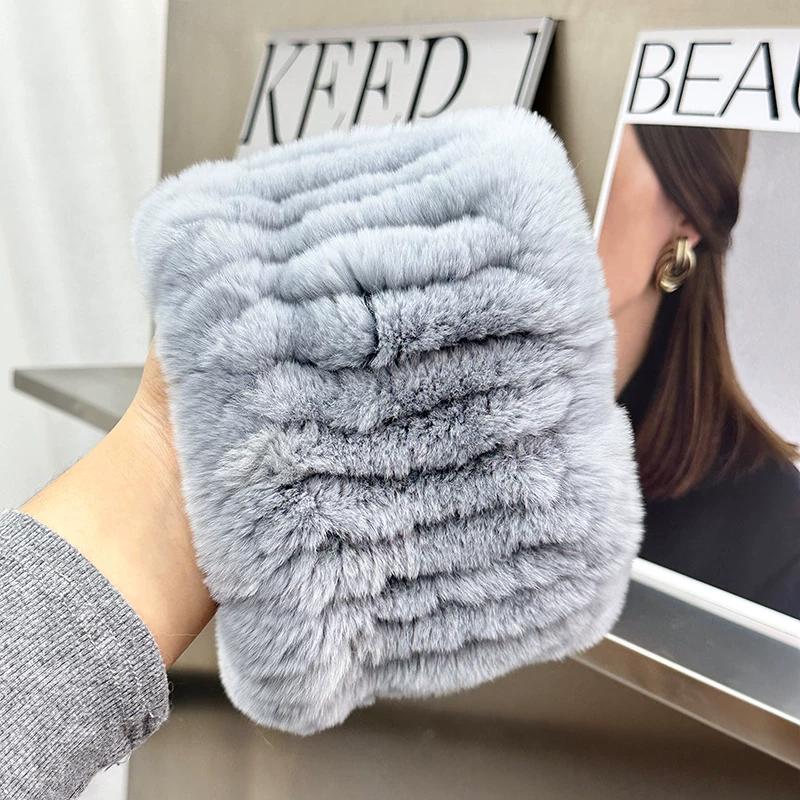 Korean Version of Cute Real Rex Rabbit Hair Neck Cover Winter Elastic Mesh Scarf Headband Versatile Plush Headgear Warm Scarf Women